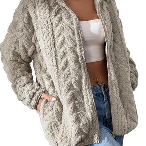 Winter Fleece Jacket Women Zipper Up Stand Collar Pockets Cozy Warm